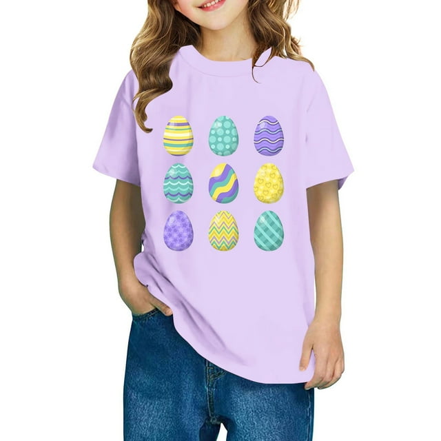 T-shirt de Pâques pour Garçons, T-Shirt à Manches Courtes Col Rond avec Imprimé Graphique d'Œuf de Pâques, Mélange 95 % Polyester 5 % Spandex, Tissu Extensible Doux, Lavable en Machine, Taille 110