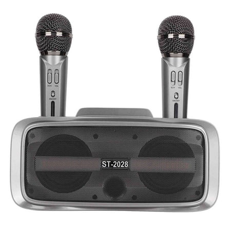 

PowerfulKaraoke Machine PortableKaraokeSpeakerSystem SilverBlack With 2 Wireless Mic For Lecture For Party