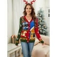 thumbnail image 2 of Christmas Sweaters for Women Soft Holiday Long Sleeve V Neck Xmas Knit Sweaters Red S, 2 of 7