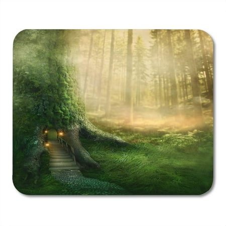 SIDONKU Green Fairy Fantasy Tree House in Forest Magic Fairytale Tale Door Mousepad Mouse Pad Mouse Mat 9x10
