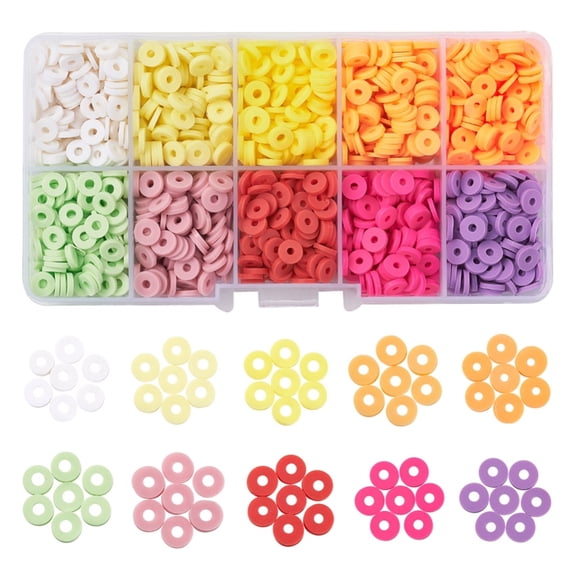 1500Pcs 10 Colors Light Colors Handmade Polymer Clay Beads Disc/Flat Round Heishi Beads Mixed Color 6x1mm Hole: 2mm 150pcs/color