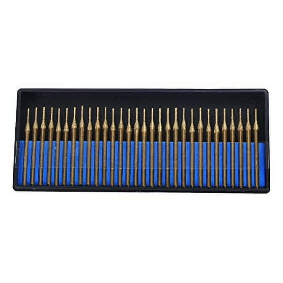 30 Pcs 1mm Diamond Drill Bit Burr Compatible with Dremel Titanium Coated Set 1/24 inch for Jewelry Necklace Earrings Pendants Bracelets with Sea Shells Beach Glass Rocks Natural Gemstones Diamond Coated 1mm Burrs in Case