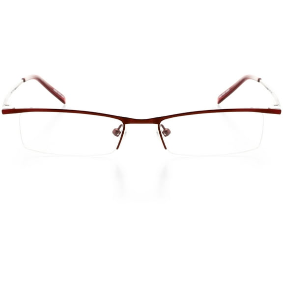 Unisex Optical Eyewear - Rectangle Shape, Metal Half Rim, Brushed Magenta