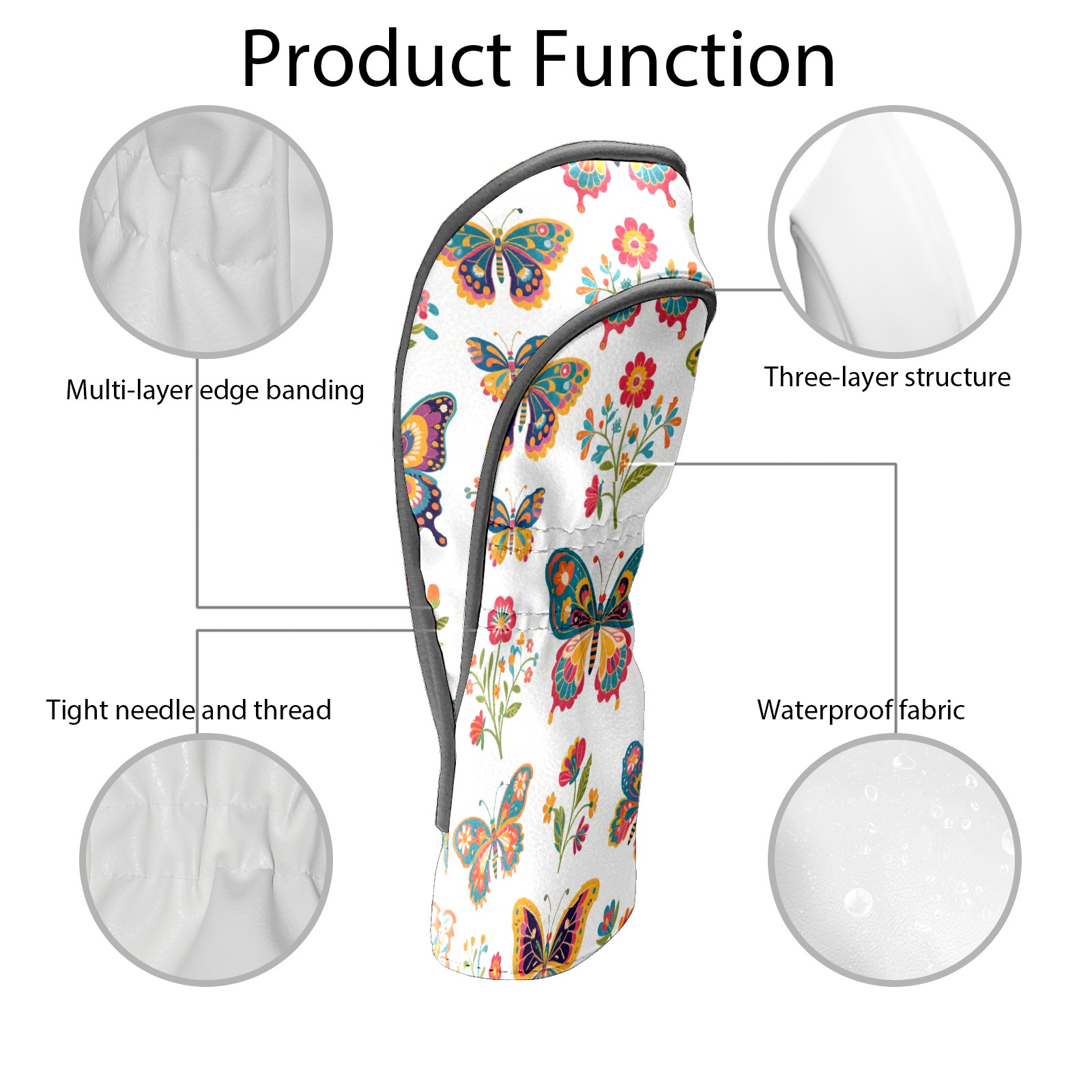 Golf Club Covers, Butterfly1 Premium PU Leather Driver Hybrid Putter Head Covers with Velvet Lining, Waterproof Golf Gifts for Men Women