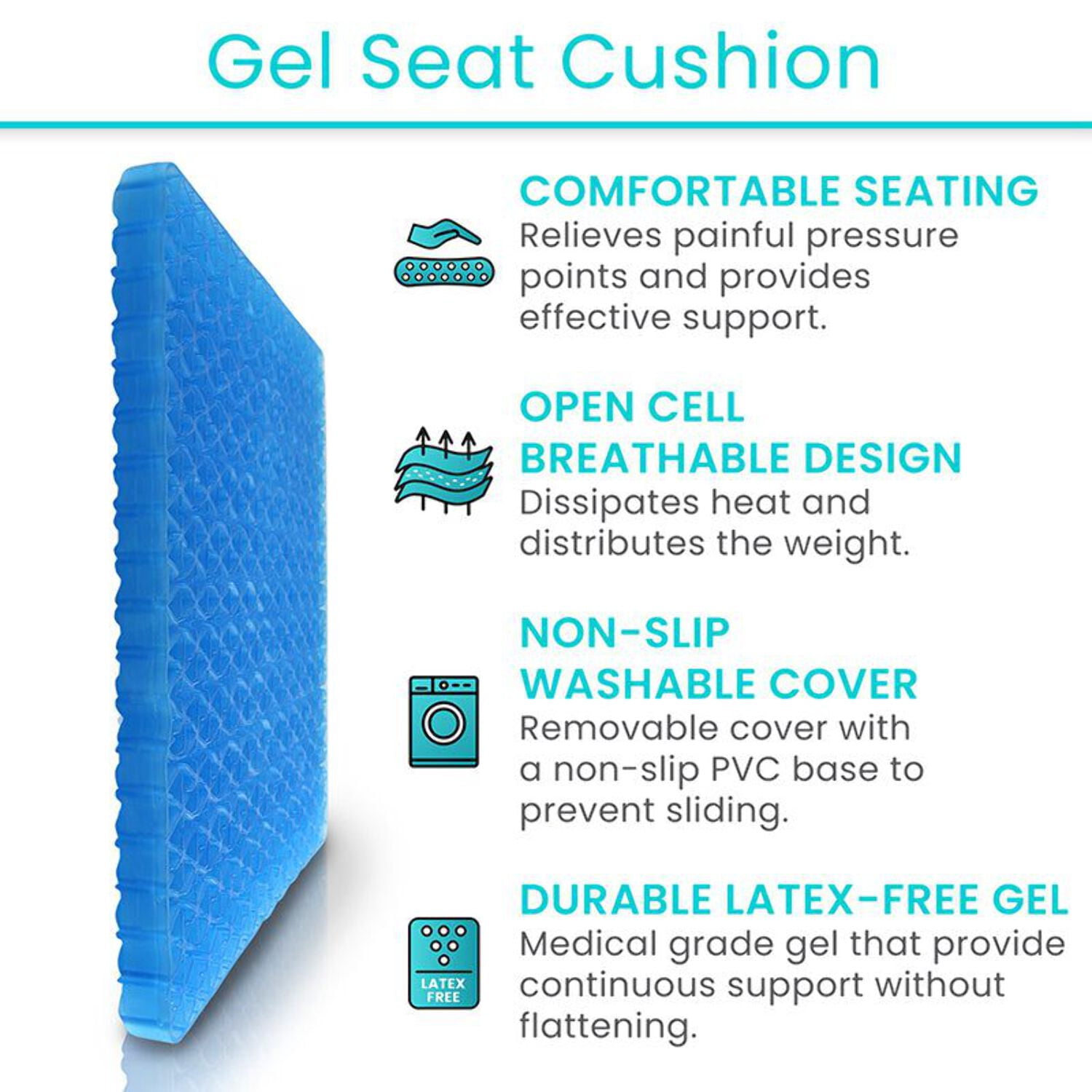 Vive Honeycomb Gel Seat Cushion – Pressure Relief Pad for Office Chair, Car & Wheelchair – Back, Sciatica & Tailbone Pain Support