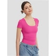 thumbnail image 3 of Womens Basic Scoop Neck Short Sleeve T Shirt Slim Fit Tee Summer Going Out Crop Tops Tight Sexy Shirts, 3 of 6