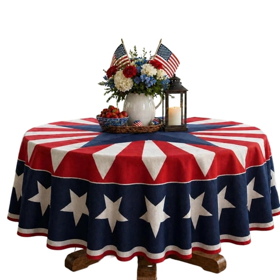 AUQ Patriotic Round Tablecloth ,4th of July Patriotic Tablecloth,American Flag Star Striped Round Table Cover,Memorial Day Holiday Decor,Perfect for Home Kitchen,Picnic Celebrations (70-inch)