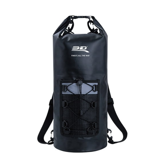 3D Mats Gear Bag 6117-09 Dry Bag; Backpack Style; 24.8 Inch Height x 11 Inch Width; With Webbing Pocket; With Shoulder Strap; With 3D Mats Logo; Black; Reinforced PVC Fabric
