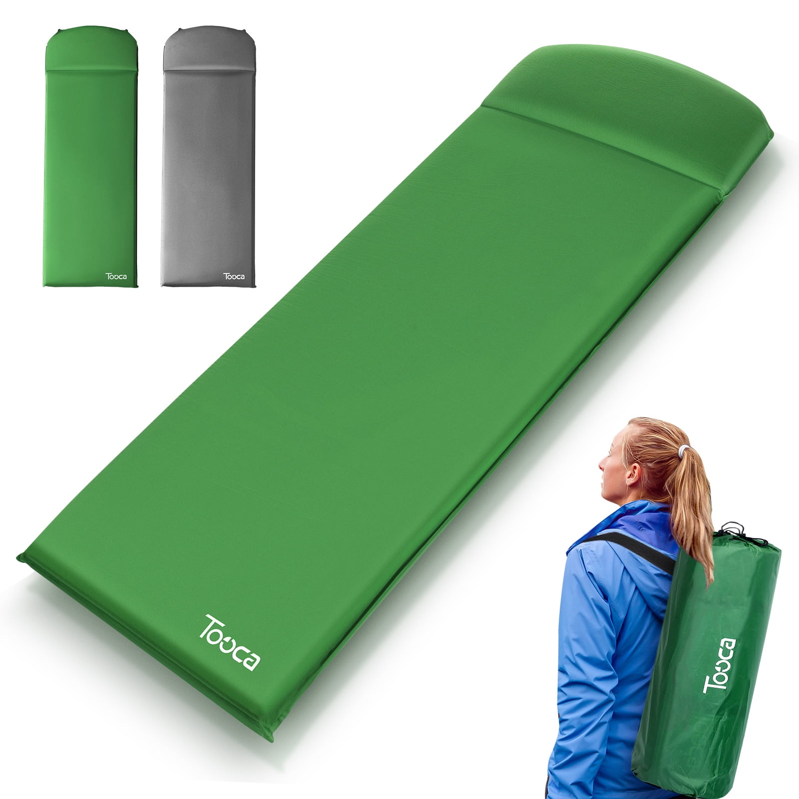 Sleeping Inflating Camping Sleep Pad with Pillow 3 Inches Thickness Sponge Camping for Traveling, Hiking Lightweight, Inflatable & Compact Walmart.com