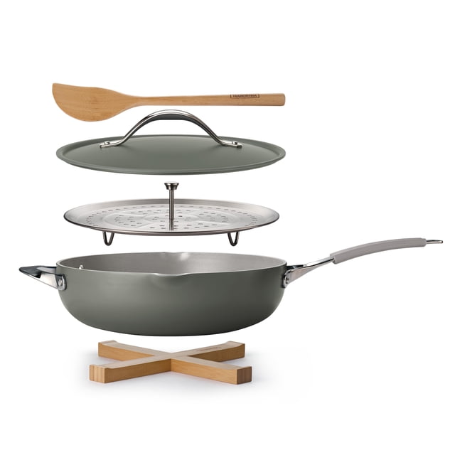 All in One Plus Pan, 5 Quart Aluminum Ceramic Non Stick - Charcoal