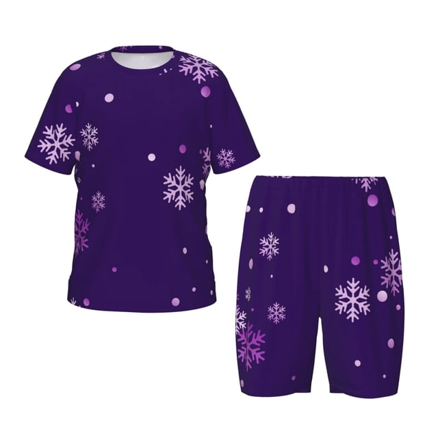 KLL Ensemble de Pyjama à Manches Courtes Imprimé Flocon de Neige Violet Cristal pour Enfants, Ensemble de Pyjama Doux pour Garçons et Filles-4TG