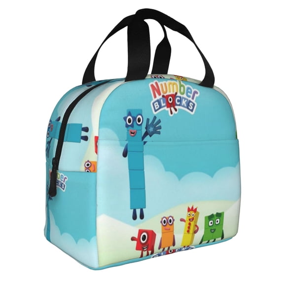 Number Blocks Cartoon Lunch Bag Reusable Insulated Lunch Box Cooler Tote Bag Unisex Handle Lunchbag For Office/Hiking/Camping/Picnic/Beach