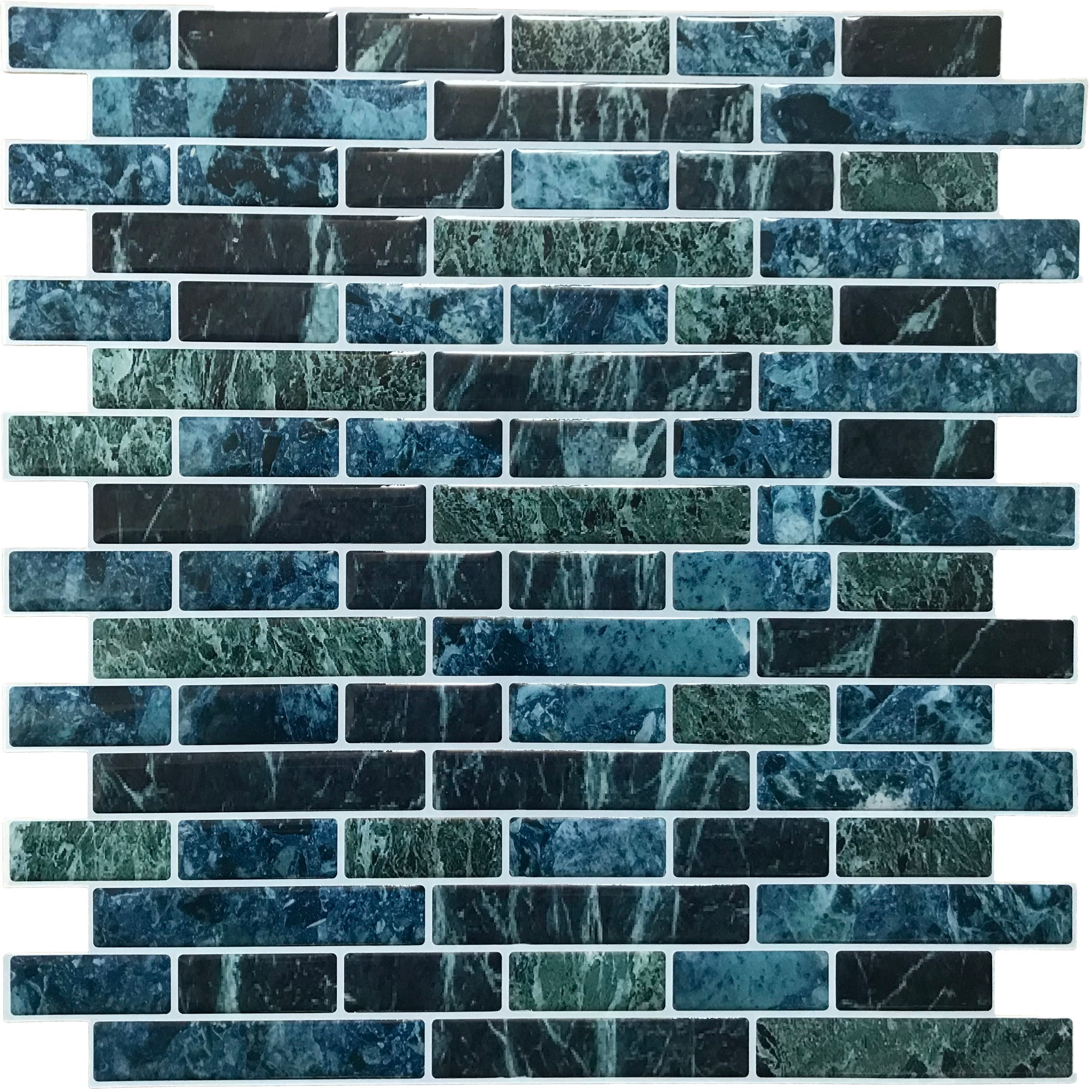 Crystiles 12x12 Inch Vinyl Peel & Stick Backsplash Tile - Blue Marble, 4-Sheet Pack, Shower Safe