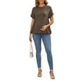 thumbnail image 2 of INSPIRE CHIC Women's Maternity Babydoll Top Short Sleeves Pleated Waist Pregnancy Tee Shirt Oversized Peplum Casual Loose Blouse 2XL Coffee, 2 of 6