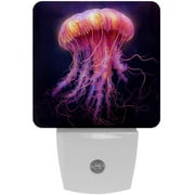 Jellyfish LED Square Night Light - Energy Efficient Plug-in Nightlight with Auto Sensor for Bedroom, Bathroom, and Hallway - Soft Glow Illumination - White, Pack of 2