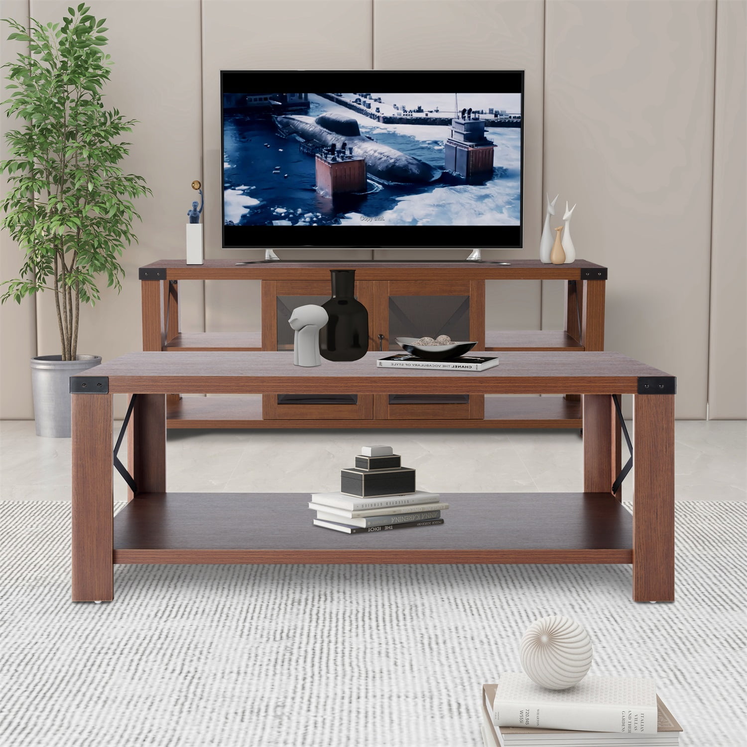 Kadyn 47.2" Rectangular Coffee Table, Brown Mid Century Modern Coffe Table TV Stand, MDF Coffee Table for Living Room Kadyn 47.2" Rectangular Coffee Table, Brown Mid Century Modern Coffe Table TV Stand, MDF Coffee Table for Living Room