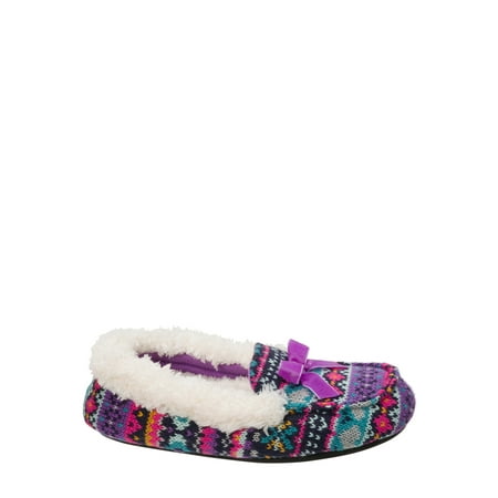 DF by Dearfoams Girls' Sweater Knit Moc Slippers