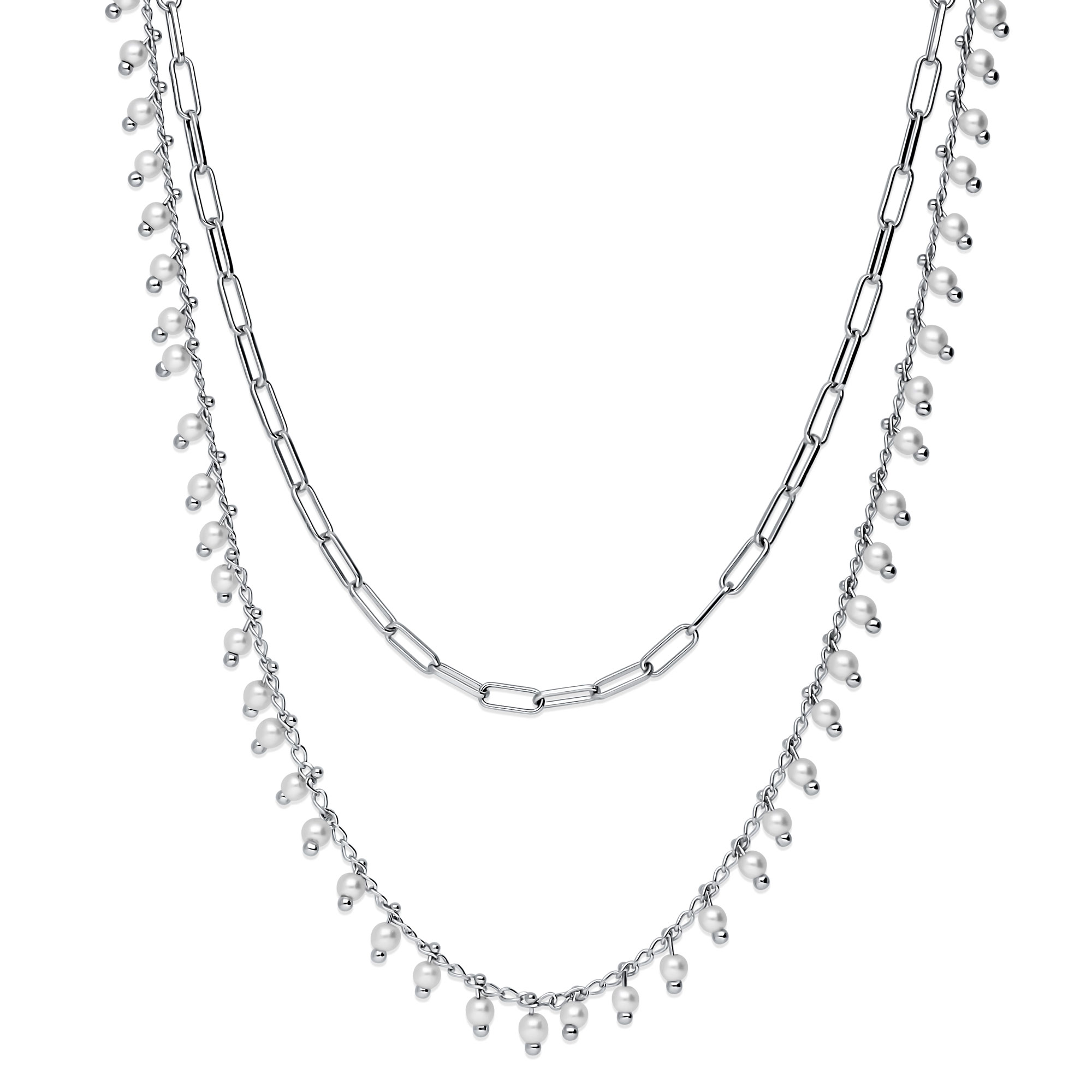 BERRICLE Paperclip Imitation Pearl Fashion Chain Necklace for Women