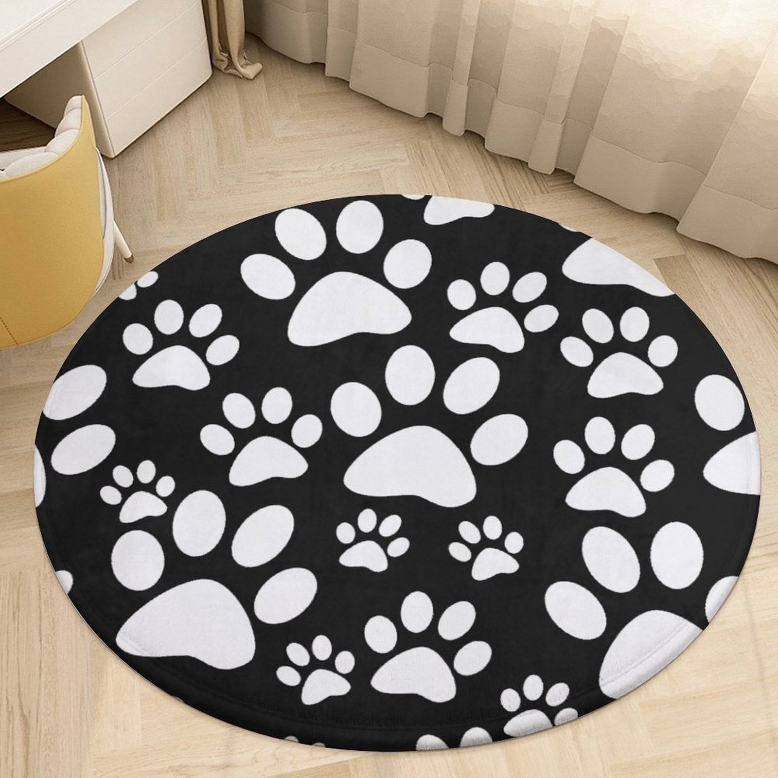 Paw Print Round Area Rugs for Bedroom Living Room, 2FT Soft Comfy Indoor Circle Carpets, Carpet Home Decor Floor Mat