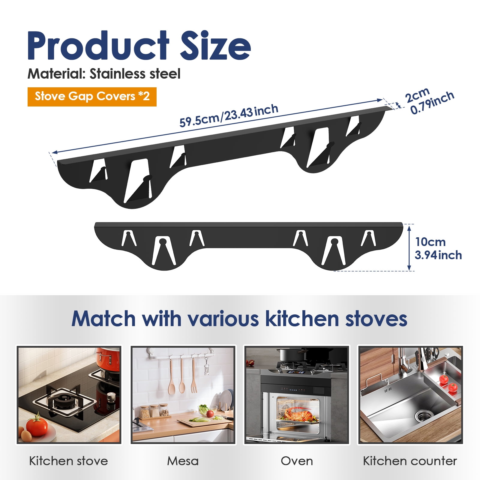 2Pcs Stainless Steel Stove Gap Cover Heat Resistant Kitchen Oven Gap Filler Rustproof Stove Guard for Home Kitchen