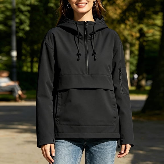 TaTaai Womens Anorak Long Sleeve Half Zip Hooded Waterproof Windbreaker with Pockets Lightweight Outdoor Hiking Jacket