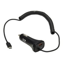 Tripp Lite Car Dual Port 30w Type-a & C W Coiled Cord 6ft - Car Adapter - 30 Watt - 3 A - Qc 3.0 - 2 Output Connectors (Type-c) - Black