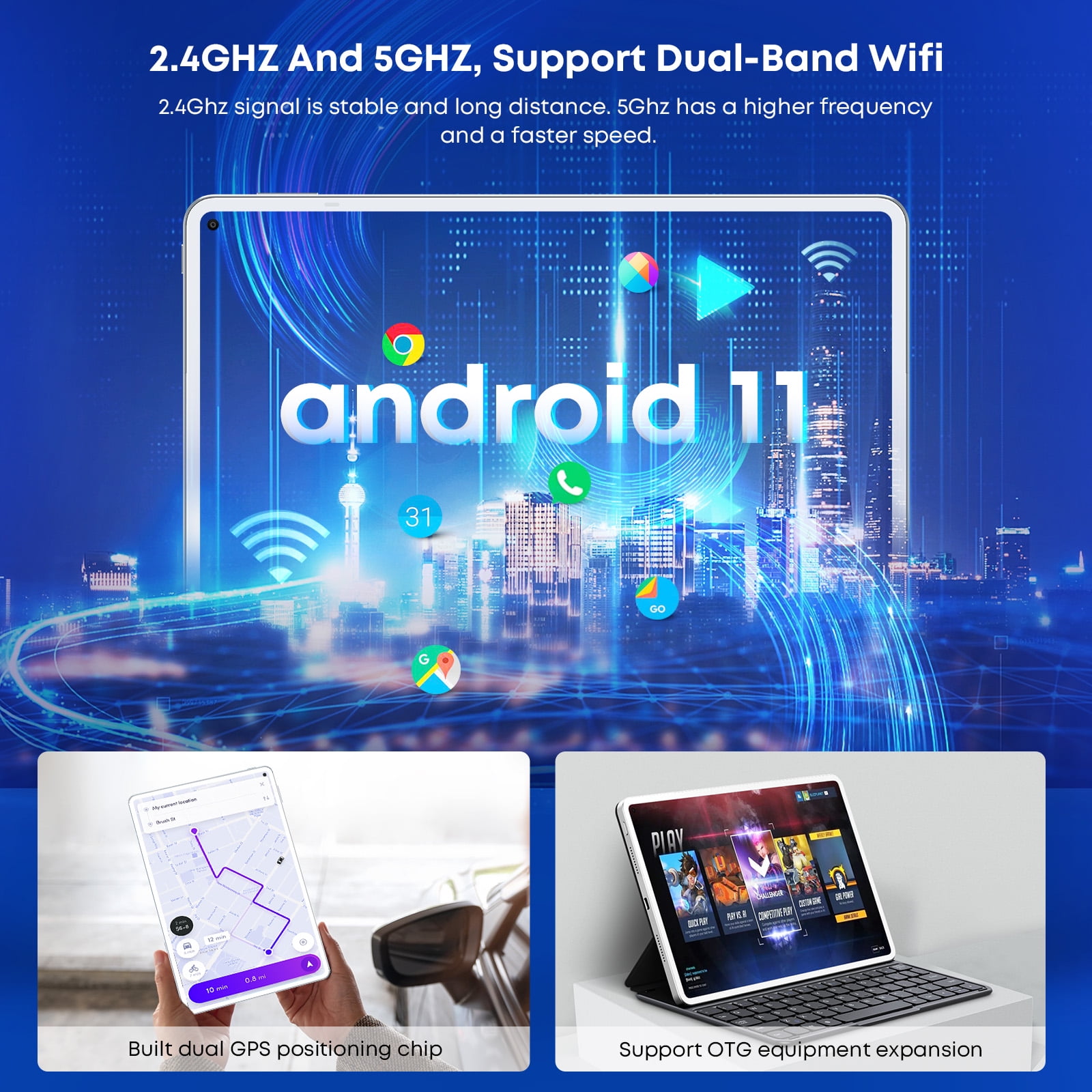 5G WiFi Tablette PC 2K,MT8789V 2.0 Ghz,2560 Argent 1600,OTG/GPS/BT5.0/Type C,7000mAh CHUWI Tablette Tactile 10.8 Pouces Hipad Pro,8Go RAM+128Go ROM,4G LTE Tablette Android 11,Dual SIM 