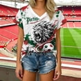 thumbnail image 2 of 2026 Soccer Game Women's Portugal Themed V Neck Short Sleeve T-Shirt, Red Green Color Block Graphic Fan Tee, Breathable Casual Sport Top, 2 of 4