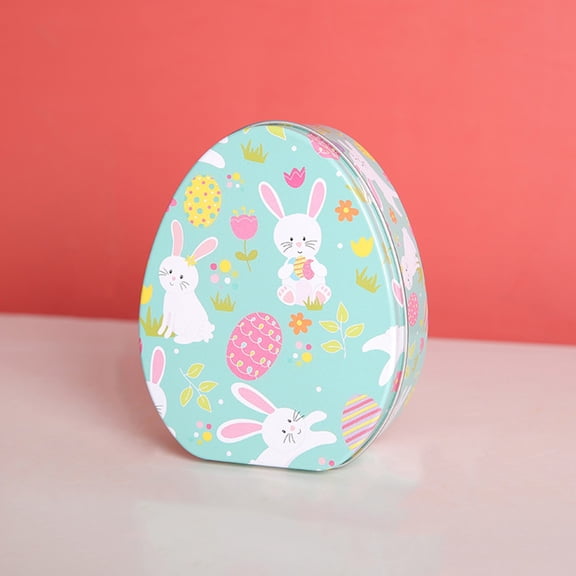 Hovilon Easter Egg Tin Box,Painted Bunny Shape Metal Filler Tinplate Eggs Tin Box Container Vintage Easter Egg Gift Candy Box Storage Box for Festival Party Decoration Supplies