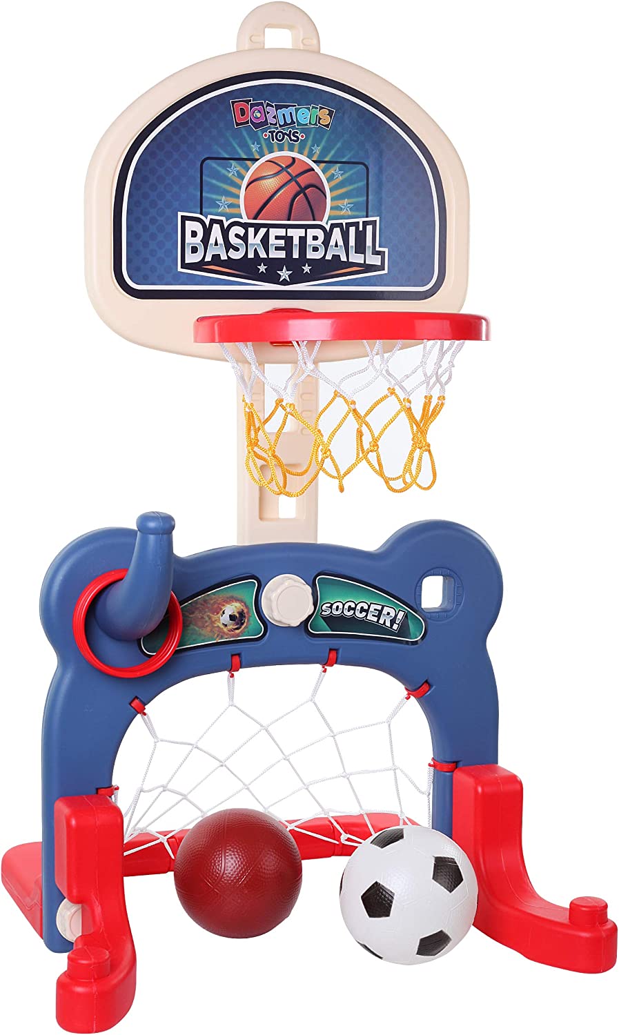 3-in-1 Kids Sports Center: Basketball Hoop, Soccer Goal, and Ring Toss Playset for Toddlers - Indoor and Outdoor Activity Toy for Active Kids, Including Toddler Basketball Hoop