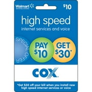 Cox $10 High Speed Internet Prepaid Airtime Card