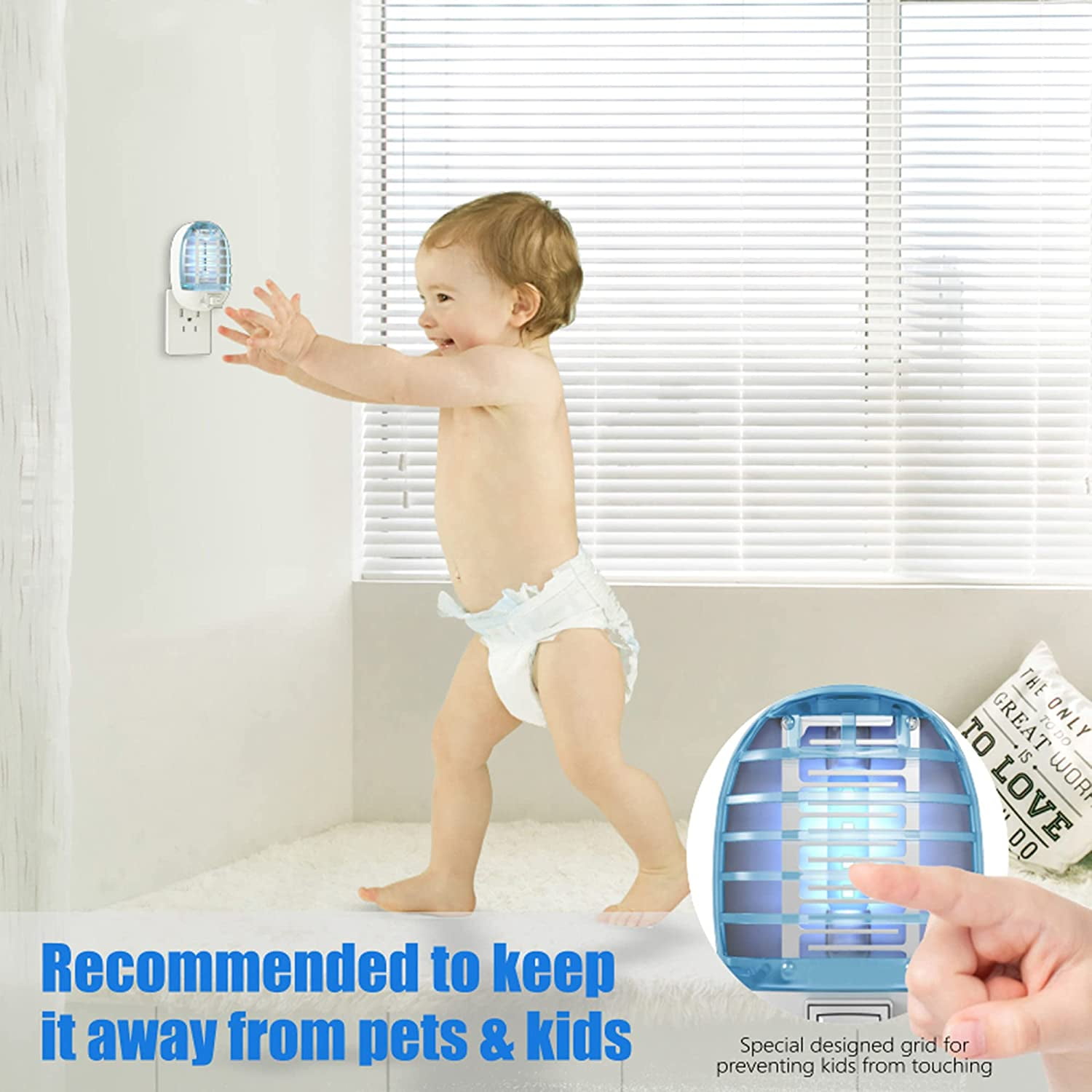 Bug Zapper Indoor, Electronic Fly Trap Insect Killer, Mosquitoes Killer Mosquito Zapper with Blue Lights for Living Room, Home, Kitchen, Bedroom, Baby Room, Office(2 Packs)