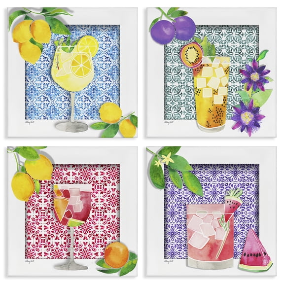 Stupell Industries Bright Patterned Fruit Cocktails Food & Beverage Painting Wrapped Canvas Canvas Art Print Wall Art, 17 x 17, Set of 4