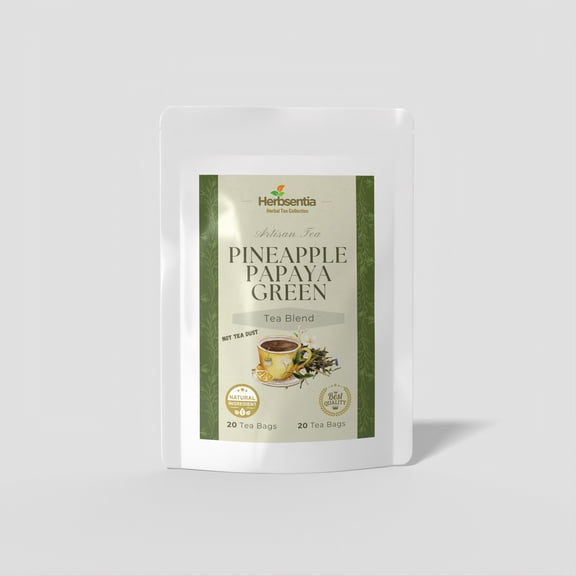 Pineapple Papaya Green Tea – 20 Tea Bags | Sencha Blend with Tropical Fruit Notes | Naturally Caffeinated | Herbsentia