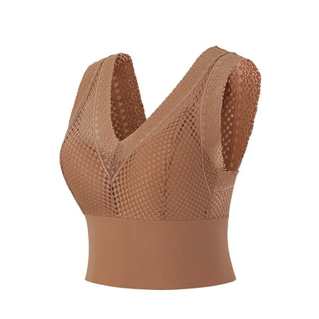 Blphud Bras for Women Plus Size Solid Color Control Bra Trendy Lingerie for Women Sports Bras for Women Bras Women Lace Solid Color with Chest Pad Vest Unbreasted Lingerie Bra Khaki One Size