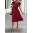 thumbnail image 4 of NAYAOTO Womens Casual Midi Dresses Solid V Neck Short Sleeve Button Shirt Belted Dress with Pockets for Spring Summer 2026, 4 of 7