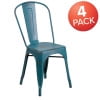 thumbnail image 3 of BizChair Commercial Grade 4 Pack Distressed Kelly Blue-Teal Metal Indoor-Outdoor Stackable Chair, 3 of 14