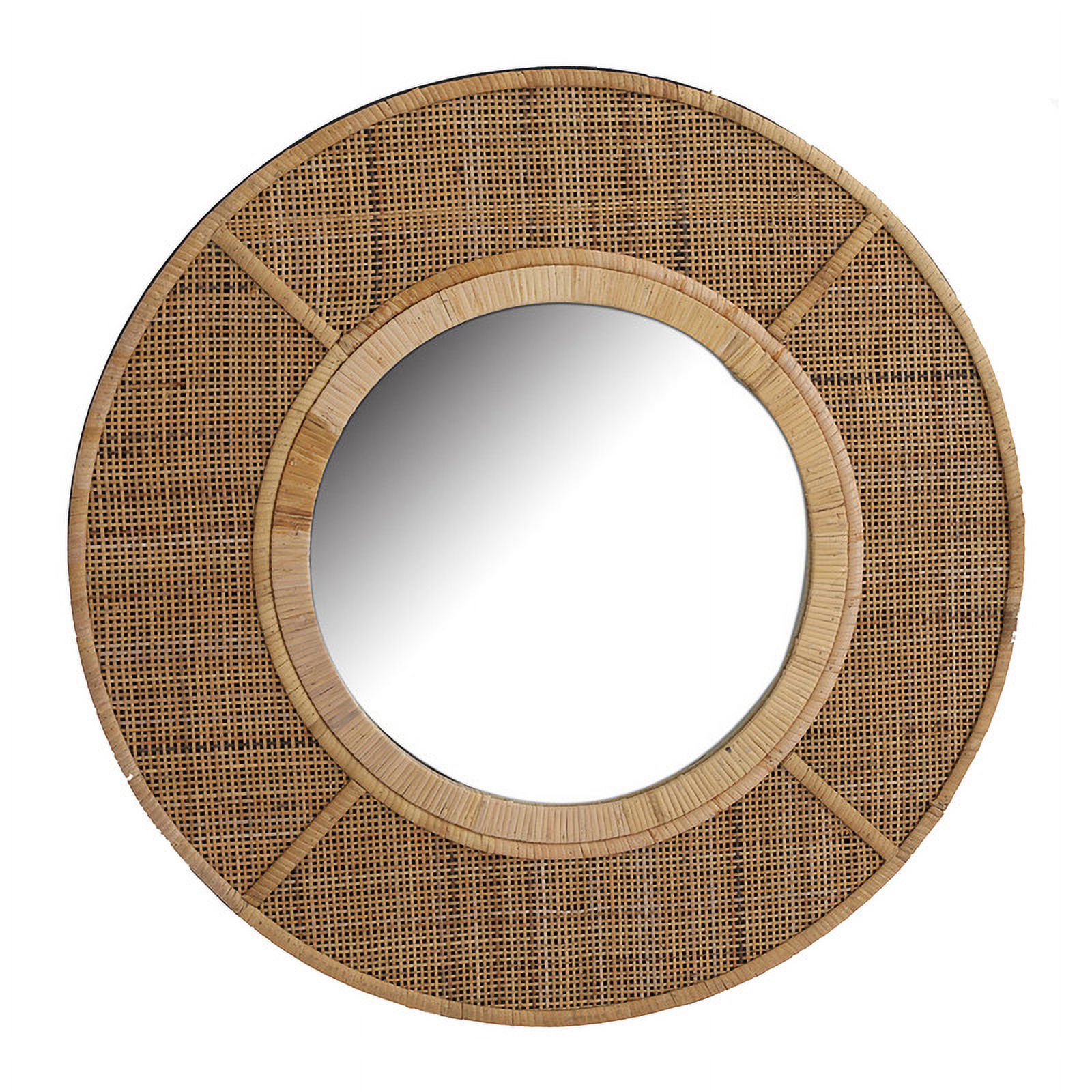 Maraya Tan Rattan-Bamboo Round Boho Wall Mirror