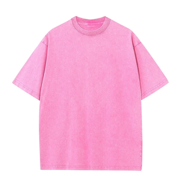 Ceisia Men's Vintage Washed Solid Crew Neck Short Sleeve T-Shirt Casual Retro Top Hot Pink XXXL Gifts