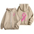 thumbnail image 2 of NinXxx Women's Cancer Prevention Zipper Long Sleeve Pocket Drawstring Hoodie Khaki M, 2 of 6