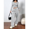 thumbnail image 4 of Women 2 Piece Matching Lounge Sets Clothing Comfiest Wide Leg Pants Y2K Sweatsuits Fall Outfit Gray S, 4 of 10