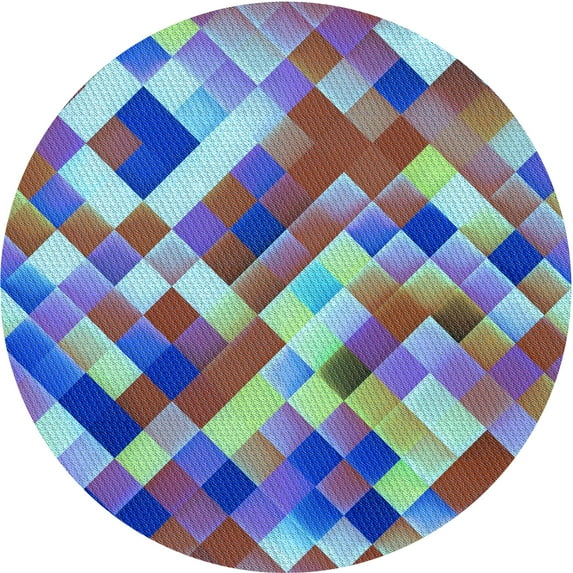 Ahgly Company Indoor Round Patterned Blue Hosta Blue Area Rugs, 6' Round
