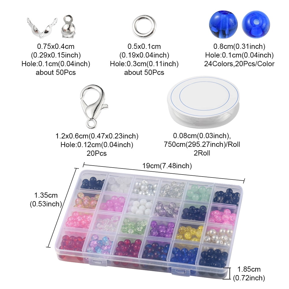 1set Bracelet Necklace Making Kit Including Glass Beads Alloy Clasps Brass Jump Rings Mixed color 600pcs/set
