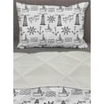 thumbnail image 3 of Lighthouse Comforter & Sham Bedding Set, Doodle Style Marine Elements Hand Drawn Nautical Pattern Waves Boats and Birds, 3 pcs Duvet Set Microfiber Filling Quilt, 5 Sizes, Black White, by Ambesonne, 3 of 4