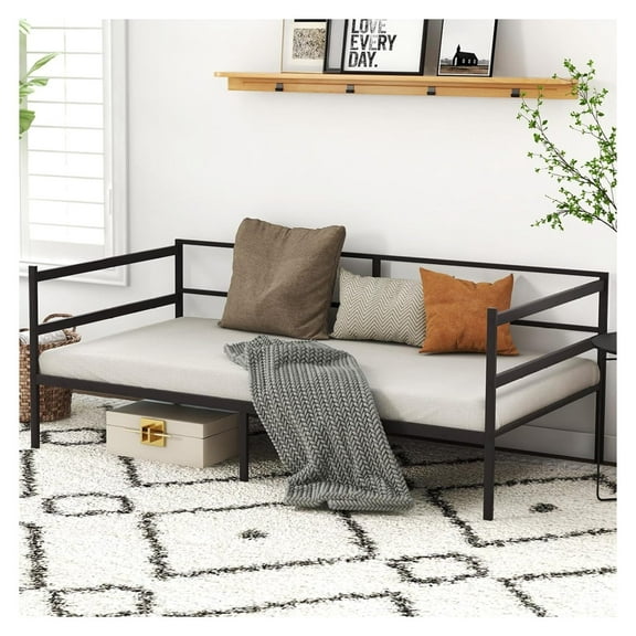 Daybed Frame, Metal Twin Size Platform Bed with Heavy Duty Slat Support, Space-Saving Sofa Bed Frame for Living Room Bedroom Guest Room, No Box Spring Needed - Black Daybed without Trundle