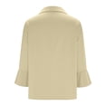 thumbnail image 6 of Tanghaowl Womens T Shirts, Fashion Satin Blouse with Asymmetrical Notched Lapel and Flared Sleeves for Everyday Casual Elegant Tunic Top Beige S, 6 of 7