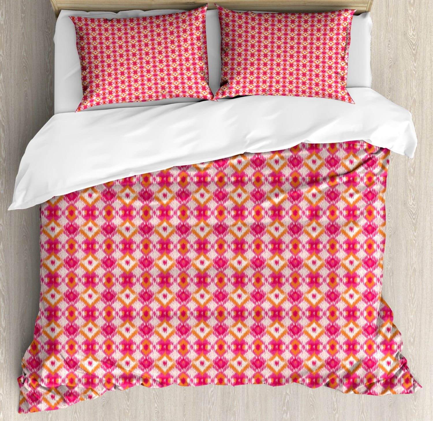 Ikat Duvet Cover Set, Eastern Inspired Pattern with Geometric Elements
