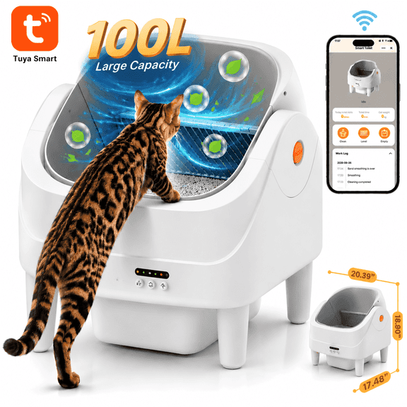 Automatic Cat Litter Box, Self Cleaning Litter Box with App Control, Smart Sensors, Odor Control, Open Top Design, 11L Waste Capacity, Automatic Litter Box for Multiple Cats, Easy Cleaning