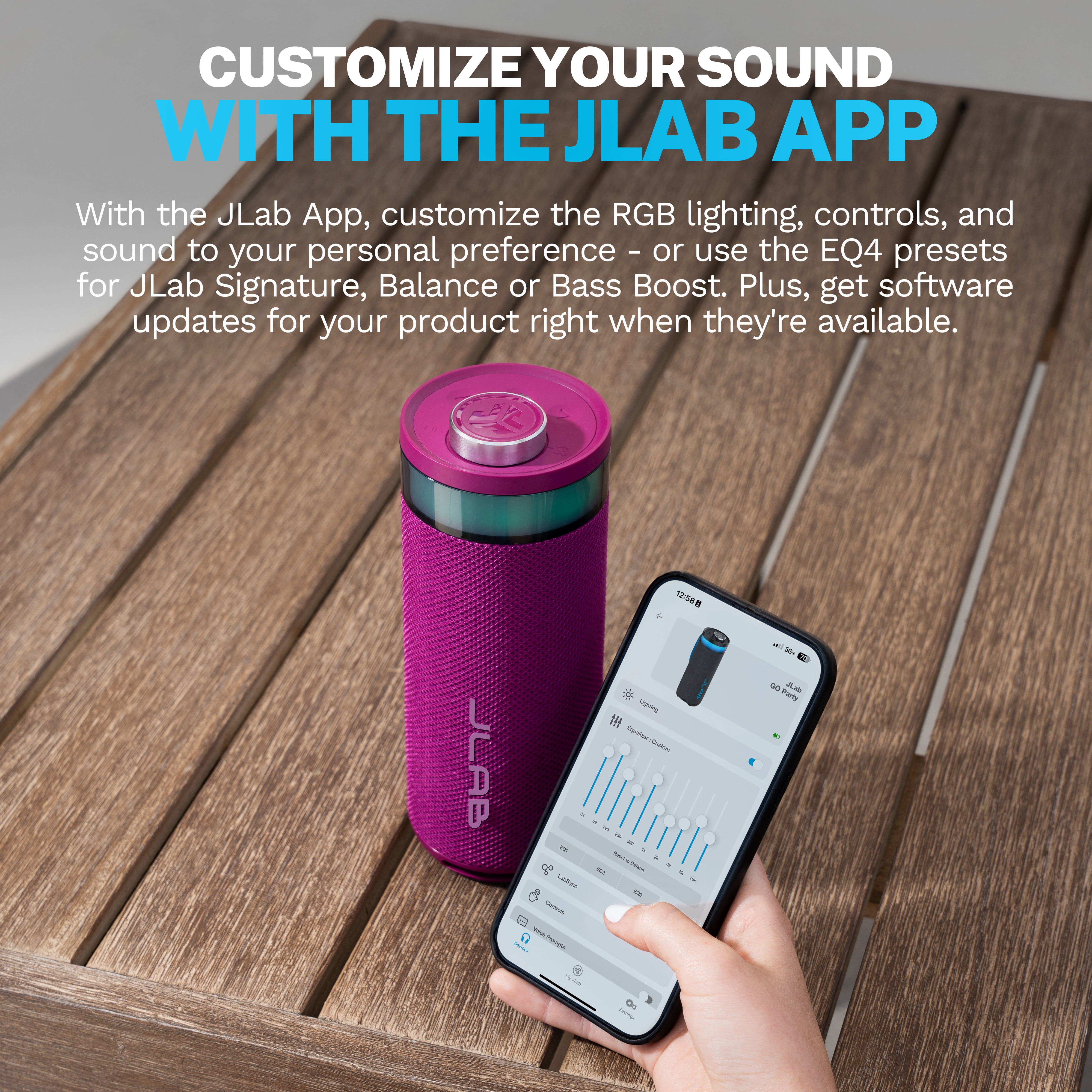 JLab GO Party Speaker - Mulberry; Bluetooth Portable Speaker with RGB Lighting, 10W