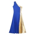 thumbnail image 6 of Alvivi Womens Metallic Gold Color Block One Shoulder Sleeveless Liturgical Praise Dance Dress Blue XL, 6 of 7